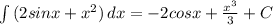 \int {(2sinx}+x^2) \, dx = -2cosx +\frac{x^3}{3} +C