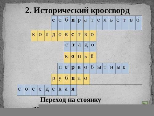 Исторический кроссворд 1.занятте древних людей2.древний люди верили в...3.колектив древнейших людей