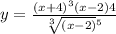 y = \frac{(x + 4) {}^{3}(x - 2) {4} }{ \sqrt[3]{(x - 2)} {}^{5} }