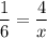 \dfrac{1}{6}=\dfrac{4}{x}