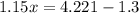 1.15x=4.221-1.3