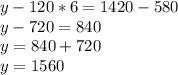 y-120*6=1420-580\\y-720=840\\y=840+720\\y=1560