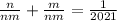 \frac{n}{nm} + \frac{m}{nm} = \frac{1}{2021}