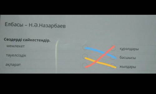 Елбасы – Н.Ә.Назарбаев Сөздерді сәйкестендір.мемлекетқұралдарытәуелсіздікбасшысыақпаратжылдары​