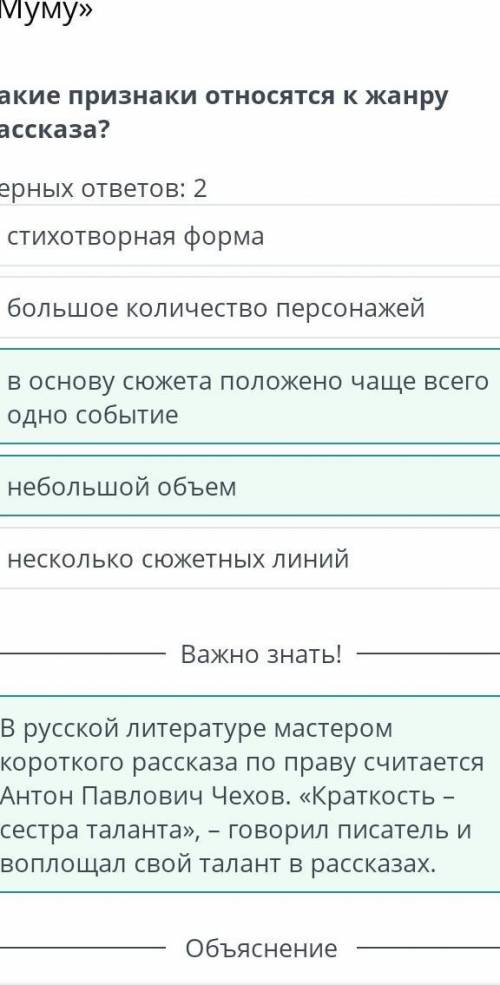 Жанровые особенности произведения И.С. Тургенева «Муму» Какие признаки относятся к жанру рассказа?Ве