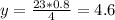 y = \frac{23*0.8}{4} = 4.6