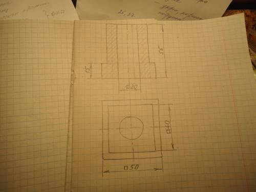 Предмет:Черчение-креслення Виконати переріз деталі що складається з призми 50х50х15на якій розміщено
