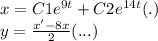 x = C1 {e}^{9t} + C2 {e}^{14t} (.) \\ y = \frac{x' - 8x}{2} (...)