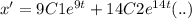 x'= 9C1 {e}^{9t} + 14C2 {e}^{14t} (..)