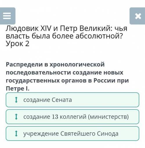 Людовик XIV и Петр Великий: чья власть была более абсолютной? Урок 2 Распредели в хронологической по