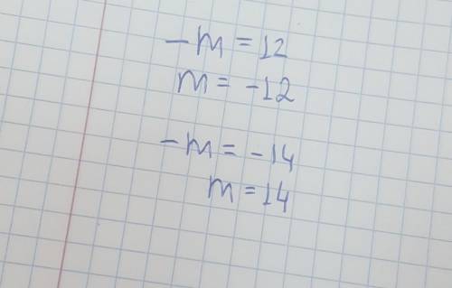 Знайдіть значення m, якщо: 1) -m = 12; 2) -m = -14;​