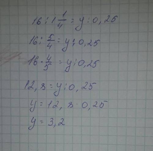 Реши уравнение:16:1 1/4=y:0,25. y= ​