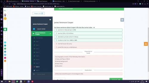 James Fenimore Cooper Put these sentences about Cooper's life into the correct order. ) I was the 11
