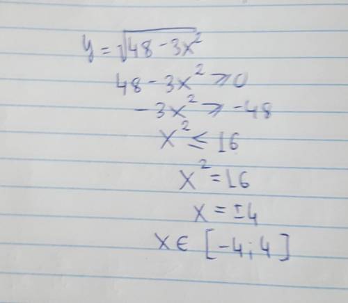 Y=√48-3x^2 найти область определения​