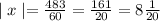 \mid x \mid = \frac{483}{60} = \frac{161}{20} = 8\frac{1}{20}