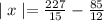 \mid x \mid = \frac{227}{15} - \frac{85}{12}