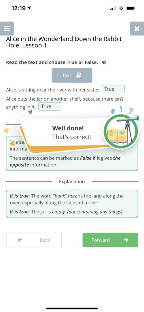 Alice in the Wonderland Down the Rabbit Hole. Lesson 1 Read the text and choose True or False.TextAl