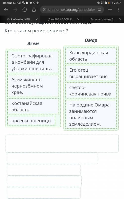 Изучи информацию. Перетащи её в соответствующие ячейки. Кто в каком регионе живёт? АСЕМ □ ОМАР □ *