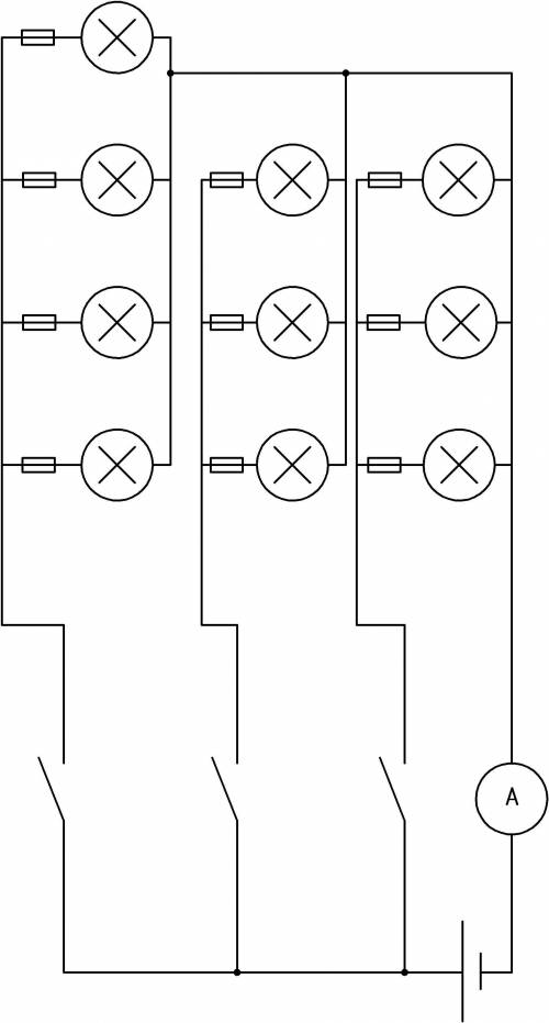 Задание по технологии начертите схему где будет: 10 лампочек, 4 включаются одним выключателем, 3 дру