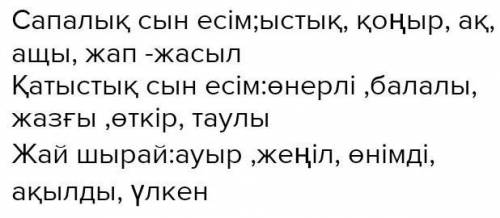 К каким сын есим относятся слова : Апппак сапалы алып белесынды караторы бидай онды шыдамсыз бармакт