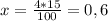 x=\frac{4*15}{100}=0,6