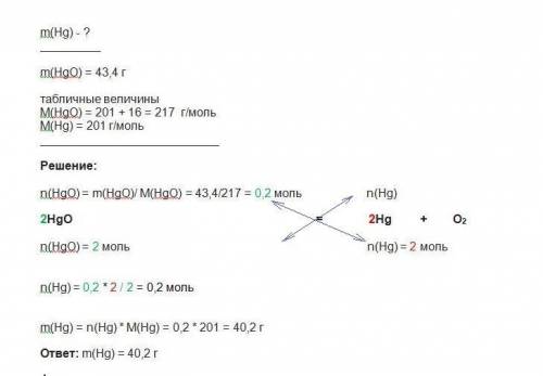 Вычислите массу ртути, который образуется в результате термического разложения меркурий(2) оксида ма