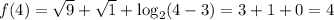 f(4)=\sqrt{9}+\sqrt{1}+\log_{2}(4-3)=3+1+0=4