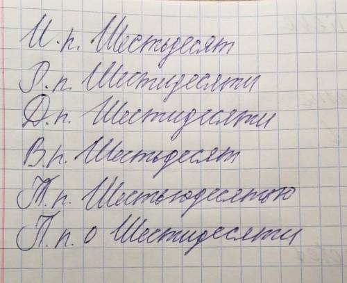 Выполните задания. Просклоняйте числительное шестьдесят по падежам. (от И.п. до П.п.) как в таблиц