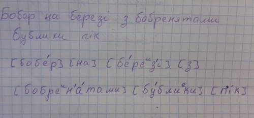 Фонетична транскрипція речення бобер на березі з бобренятами бублики пік