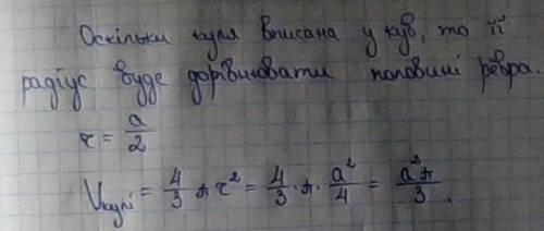 Знайдіть об'єм кулі вписаної в куб, ребро якого дорівнює а.
