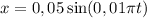 x=0,05\sin(0,01\pi t)