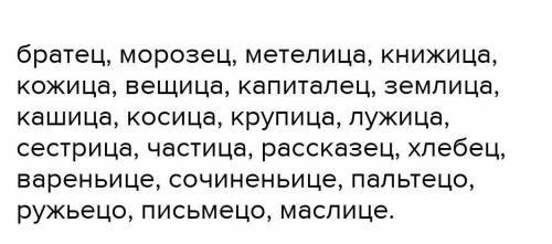 образовать слова иц ец: брат варенье сочинение вещь владыка вода пальто ружье каша письмо метель хле