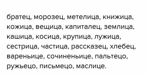 образовать слова иц ец: брат варенье сочинение вещь владыка вода пальто ружье каша письмо метель хле