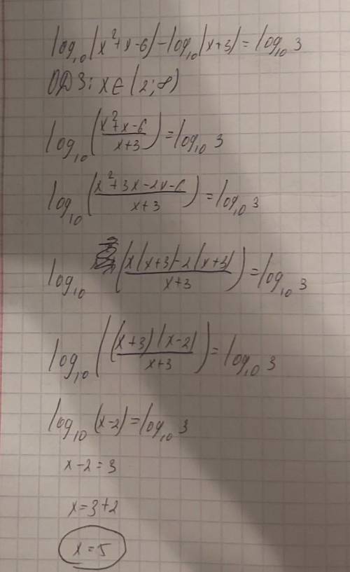 решить это уравнение lg(x^2+x-6)-lg(x+3)=lg3