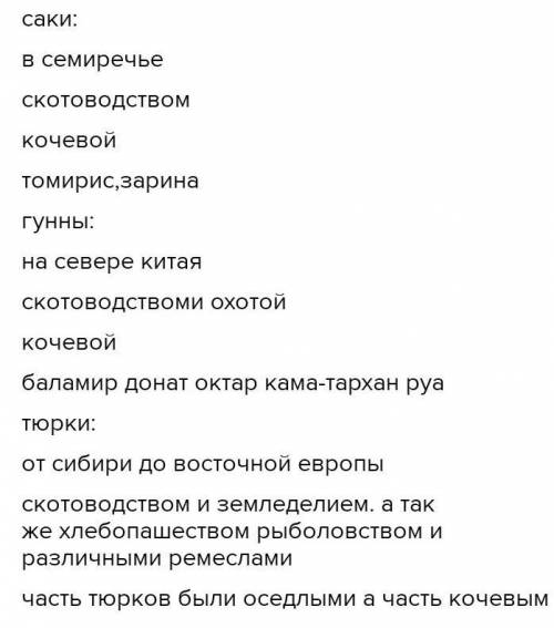 И жизни тюрков, гуннов, саков.СакиГунныТюркиВопросы длясравненияНа какой территориижили?Чем занимали