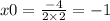 x0 = \frac{ - 4}{2 \times 2} = - 1 \\