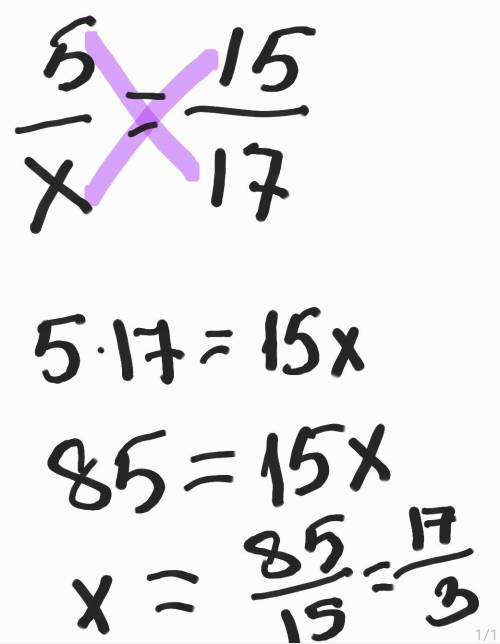 Найти найти неизвестный член пропорции 5:X=15:17​