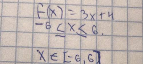 Найди область значений функции f (x) = 3x + 4, –6 ≤ x ≤ 6.​