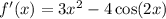 f'(x) = 3 {x}^{2} - 4 \cos(2x)