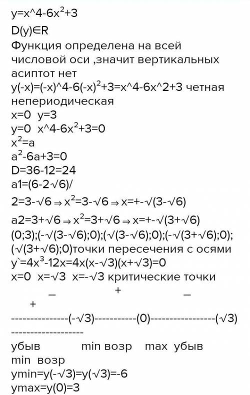 Исследовать функцию с производной и построить её график: y= (1/4)x^4 - (1/2)x^2