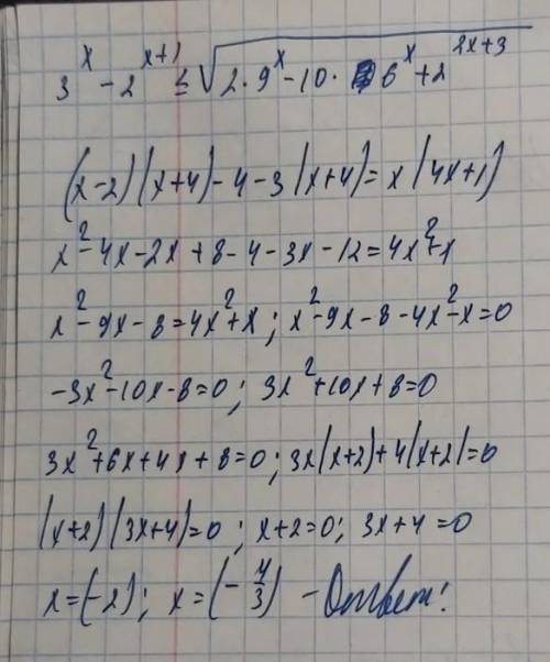 Розв'яжіть рівняння (х-2)(х+4)-4-3(х + 4) = x(4x+1).​