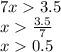 7x 3.5 \\ x \frac{3.5}{7} \\ x 0.5