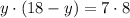 y \cdot (18 - y) = 7 \cdot 8