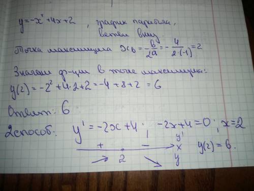 Значение функции у = – х2 + 4х + 2 в точке максимума равно…