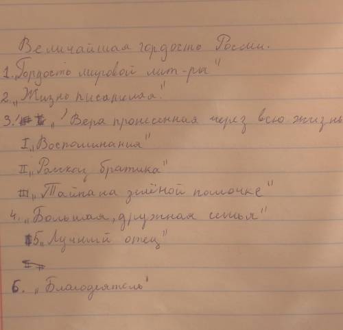 1.Составь и запиши в тетрадь подробный план статьи «Величайшая гордость России» 2.Письменно ответь н