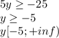 5y\geq -25\\y\geq -5\\y [-5;+inf)