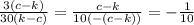 \frac{3(c-k)}{30(k-c)} = \frac{c-k}{10(-(c-k))} = -\frac{1}{10}