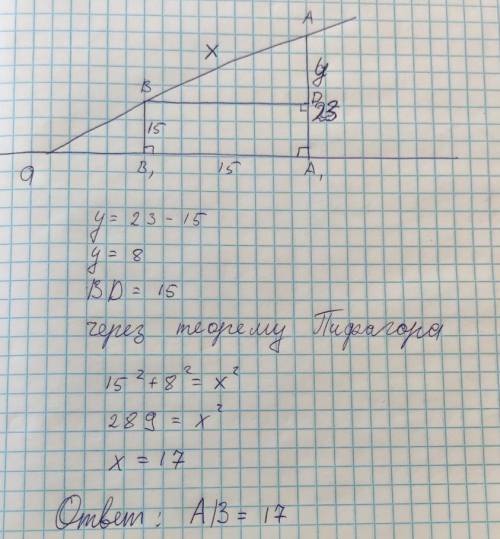 через точки A и B проведены прямые, перпендикулярные плоскости a, пересекающие эту плоскость в точка