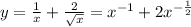 y = \frac{1}{x} + \frac{2}{ \sqrt{x} } = {x}^{ - 1} + 2 {x}^{ - \frac{1}{2} } \\