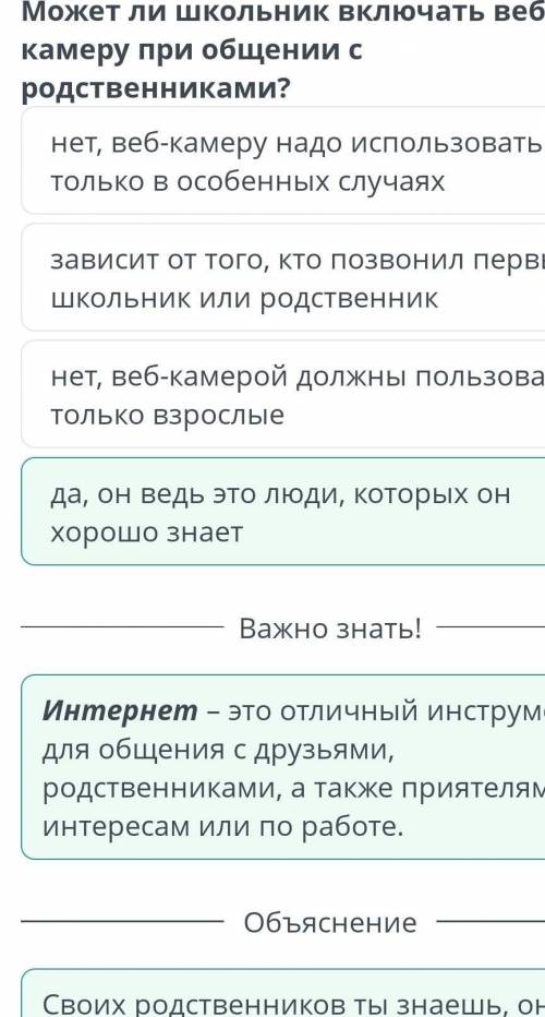 Безопасность в сети Интернет. Урок 1 Может ли школьник включать веб-камеру при общении с родственник